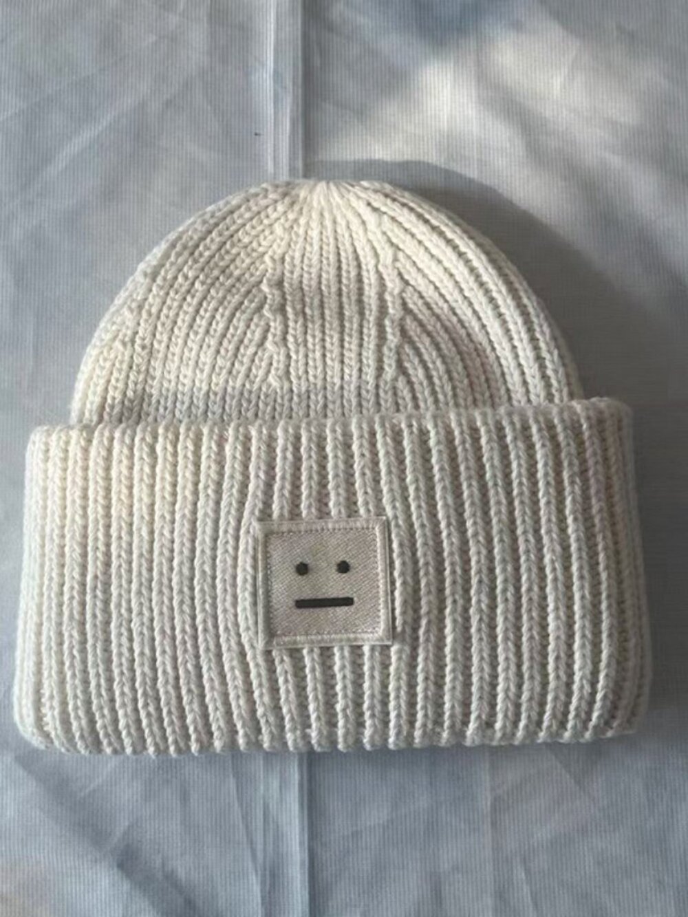 Acne Studios White Knitted Hat With Embroidered Logo Patch